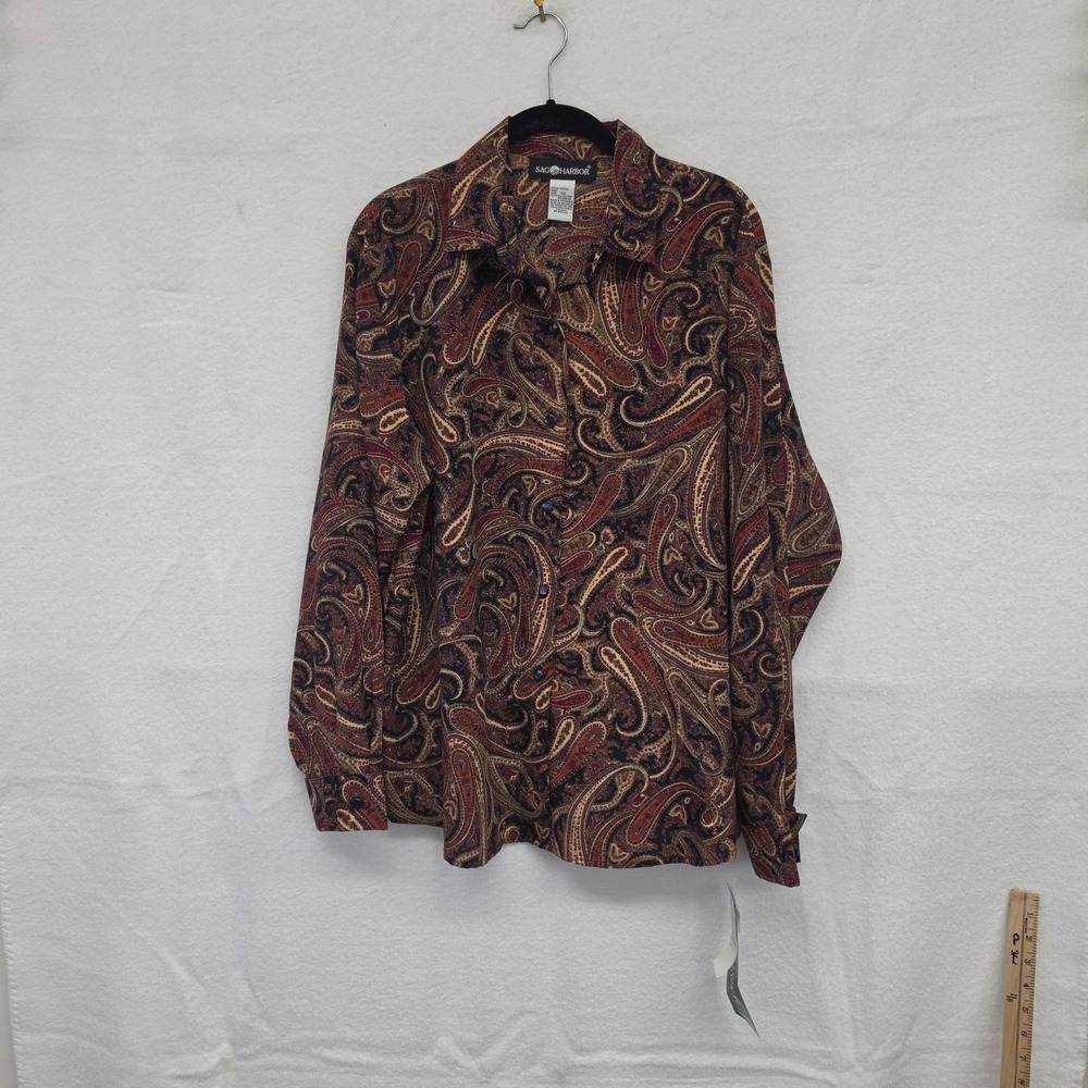 *NWT* Sag Harbor Womens Plus Size 18 Paisley Button Front Blouse Multicolor